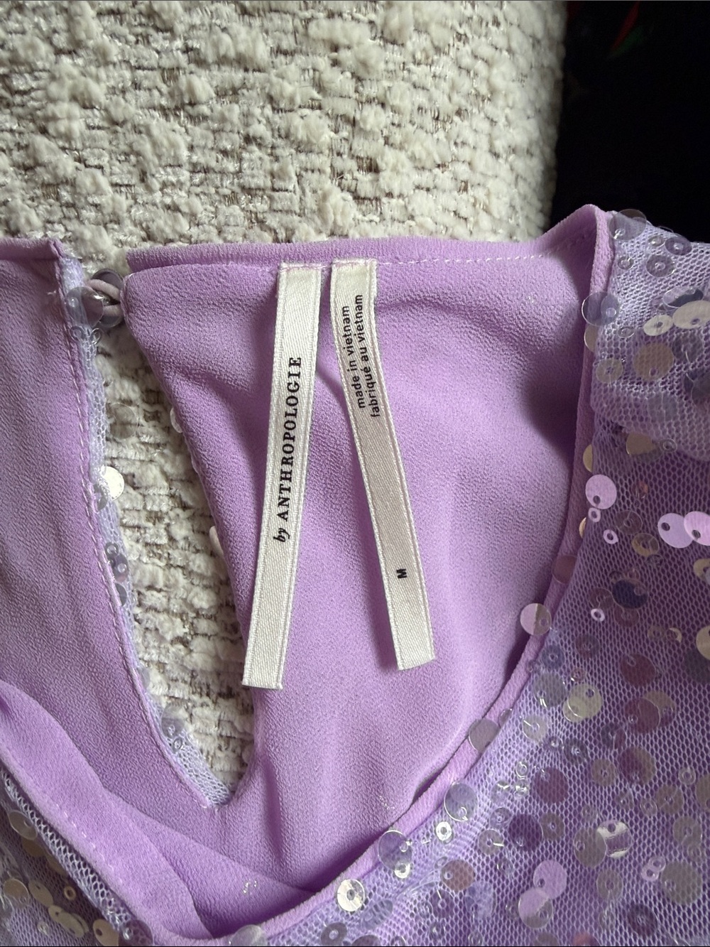 Anthropologie Pamela Sequin Blouse small short sleeve lilac glitter sparkle - Picture 6 of 6